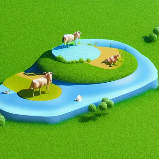 53574-1000115832-isometric detailed grassland floating island containing 3d hero 3d cows and portals, soft smooth lighting, soft colors, yellow a.webp